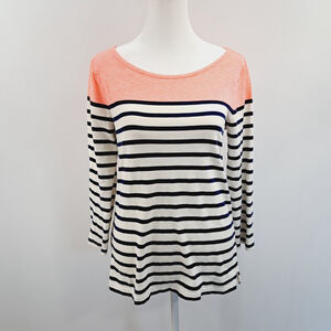 J Crew Womens Tshirt Sz Small Long Sleeve Peach Top Navy White Stripe Bottom